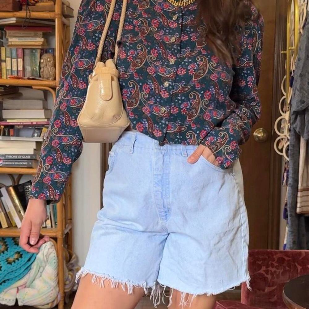 1980 vintage Green and Purple Paisley Crop Top by Amanda Adams